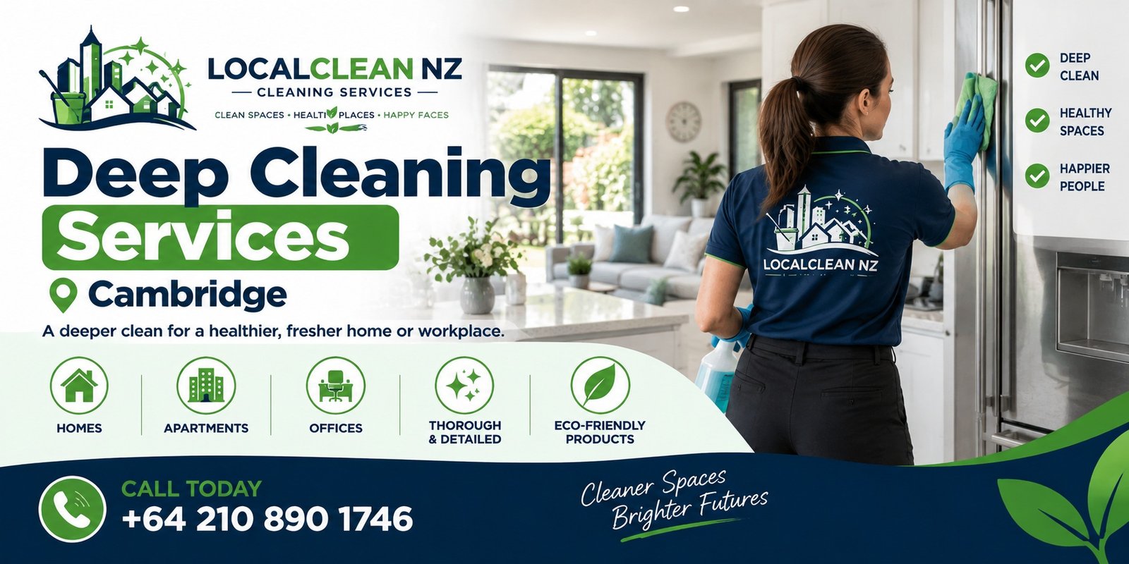 LocalClean NZ deep cleaning services in Cambridge, NZ, featuring professional home and office cleaning for a healthier, fresher environment. Call +64 210 890 1746.