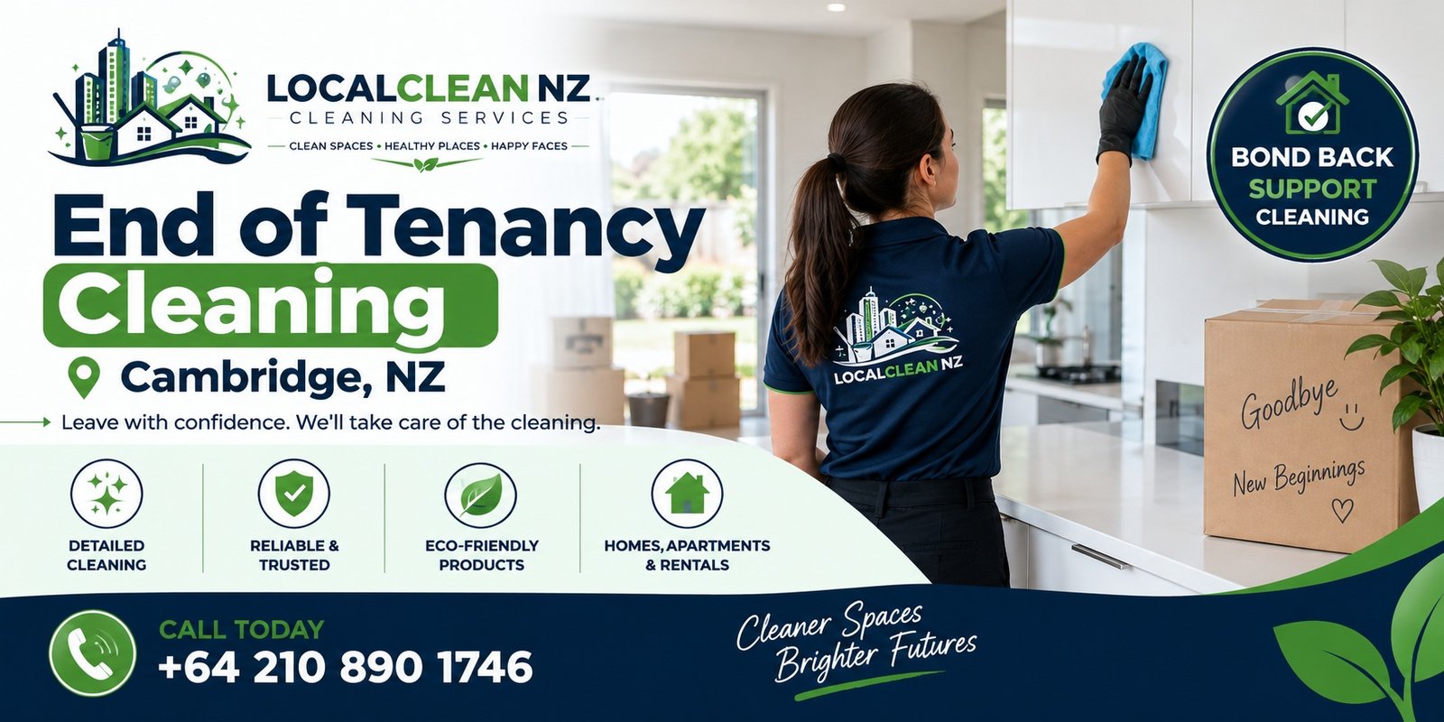 LocalClean NZ end of tenancy cleaning services in Cambridge, NZ, featuring professional move-out cleaning, bond-back support, and reliable cleaning for homes, apartments, and rental properties. Call +64 210 890 1746.