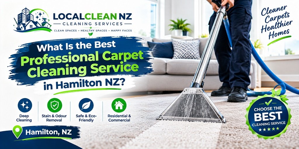 Professional carpet cleaning service in Hamilton NZ by LocalClean NZ with carpet cleaning equipment in a modern home.